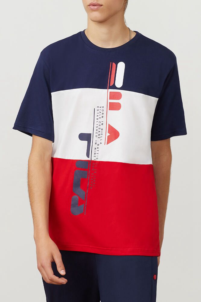 Fila Oden T-Shirt Navy/White/Red - Mens - 48712PAIN